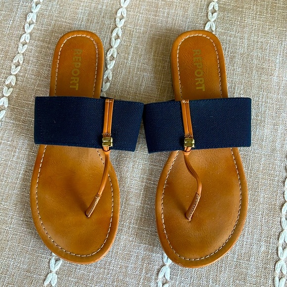 Navy thong sandal with gold detail size 9 - Picture 1 of 4